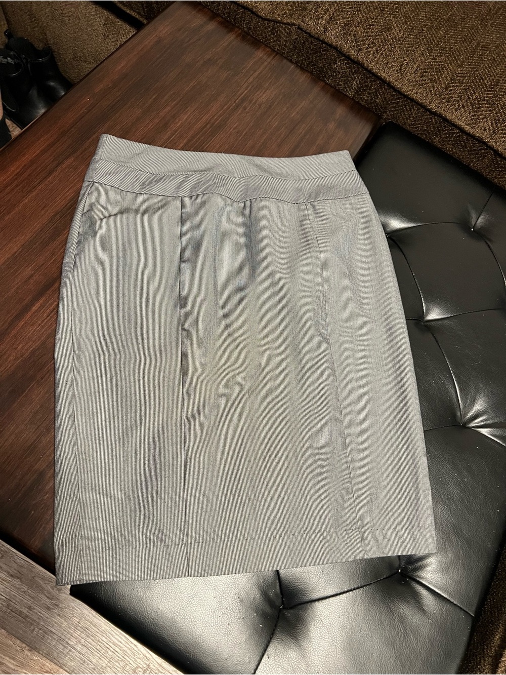 BCX Light Gray Pencil Skirt with Subtle Seaming ruffle detail on rear